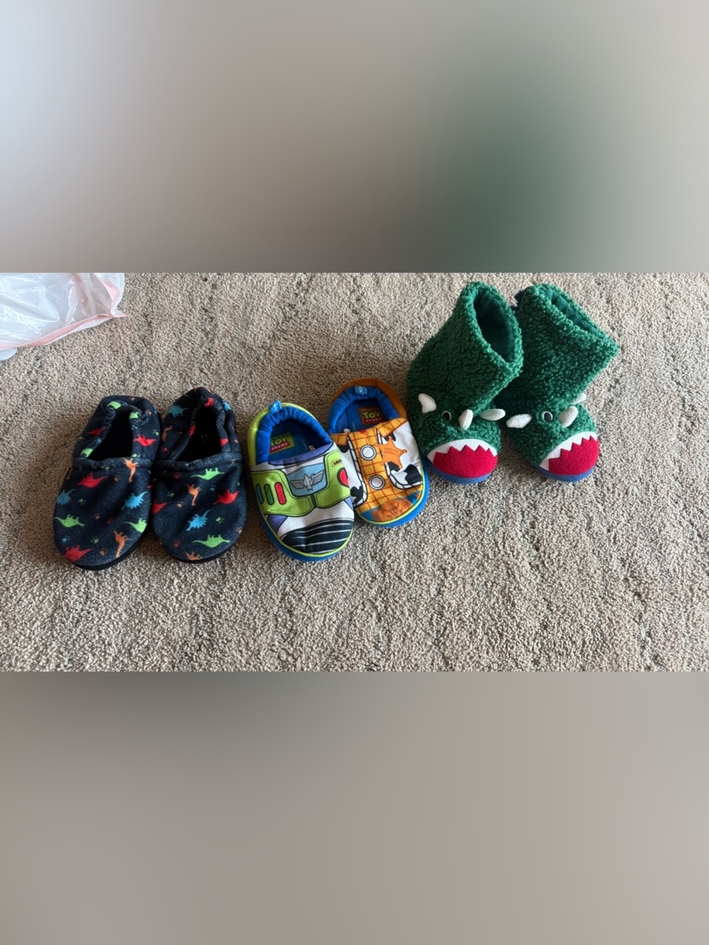 Disney Green Monster Plush Toddler Slippers with Red Accent